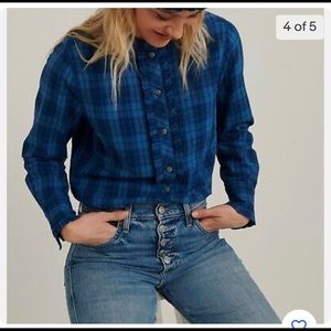 NWOT Cowgirl Chic! Lucky Brand Audrey Ruffle Tunic Top, Blue, Size S